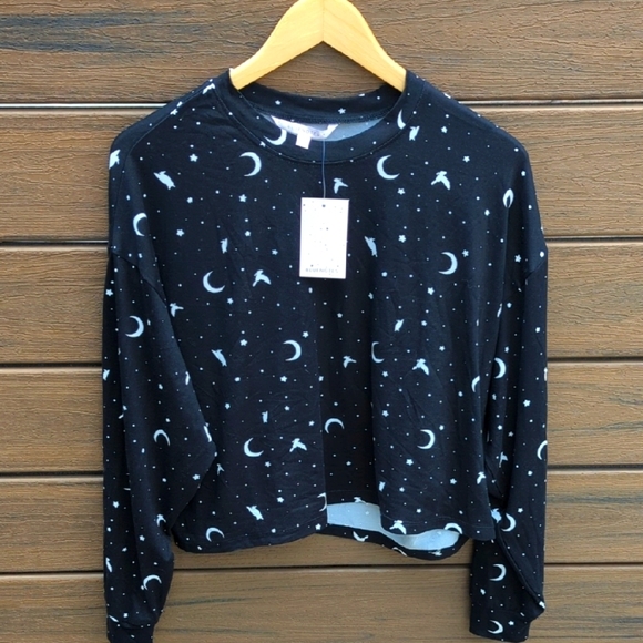 Womens Bluenotes Black Long Sleeve Star Moon Soft Cozy Lounge Top - Large NWT - Picture 1 of 5